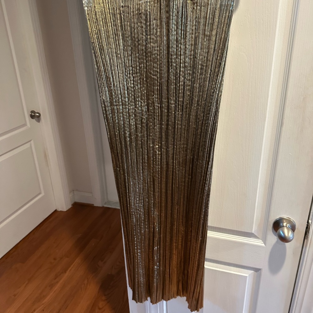 Vintage Tori Ito Bishi Metallic Gold Pleated Maxi Skirt for Cocktail Nights